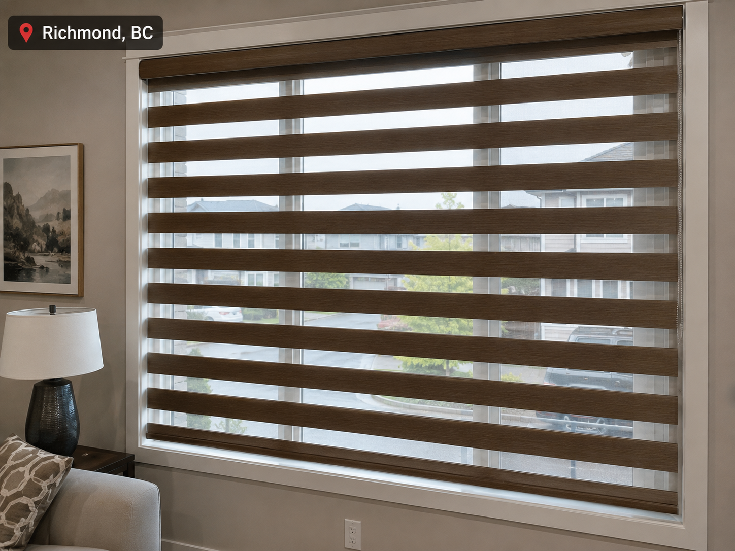 Zebra blinds installed in a Richmond, BC home