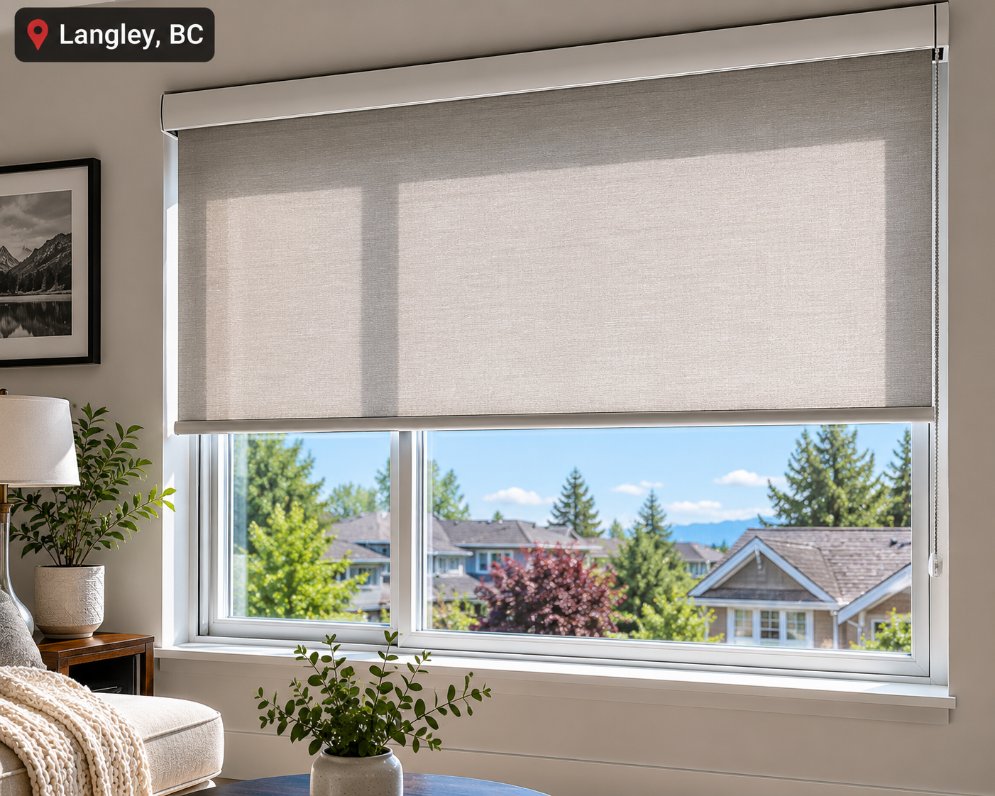 Roller shades installed in a Langley, BC home