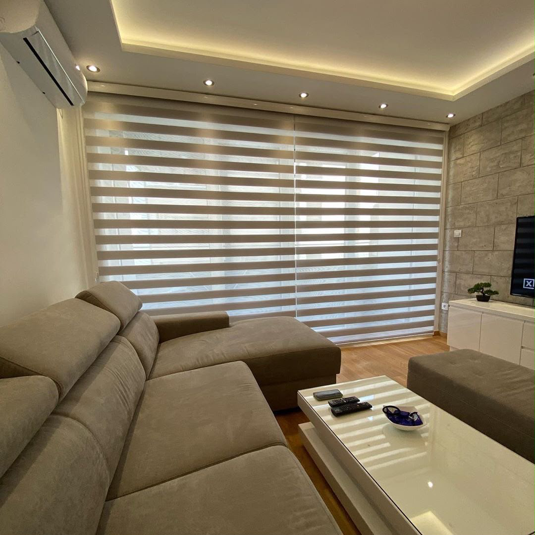Motorized zebra blinds installed in a West Vancouver, BC home